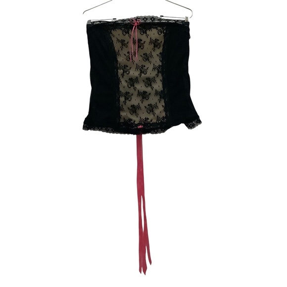 Cacique Black Beige Pink Bustier Corset Lace Up Top Sz 22/24 - Picture 1 of 9